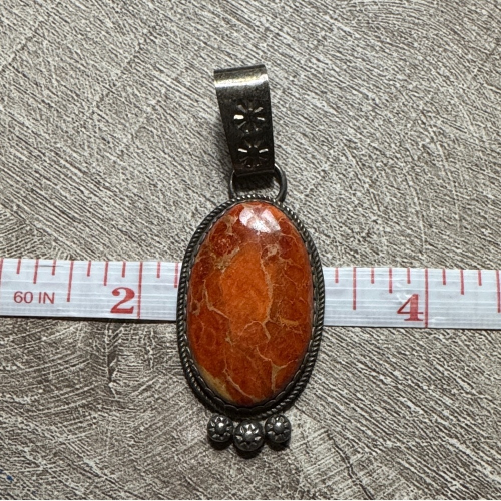 Elegant Orange Turquoise Stone Pendant Necklace